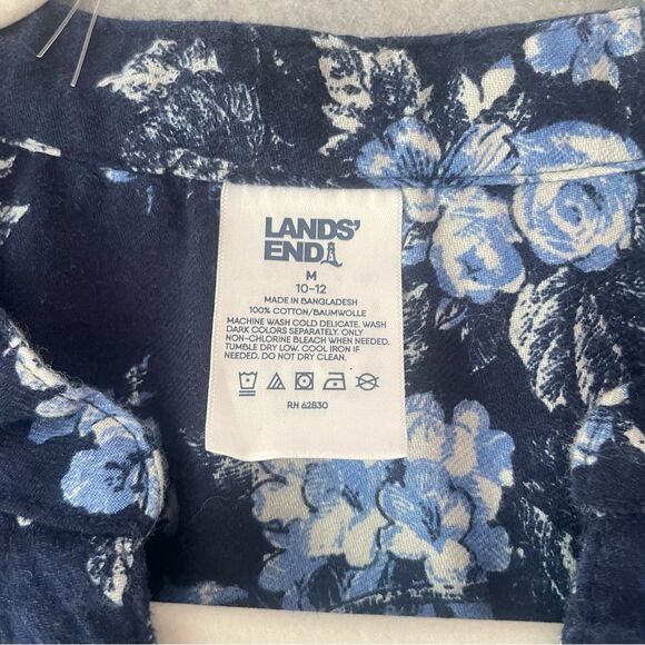 Lands End Floral Blue Long Sleeve Flannel Nightgown Cottagecore sz. M #NN - Picture 6 of 8